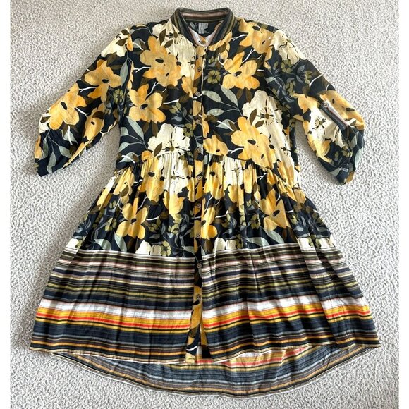 Bl^nk London Tiered Dress Drop Waist Oversized Button Front Macro Floral - Picture 1 of 16